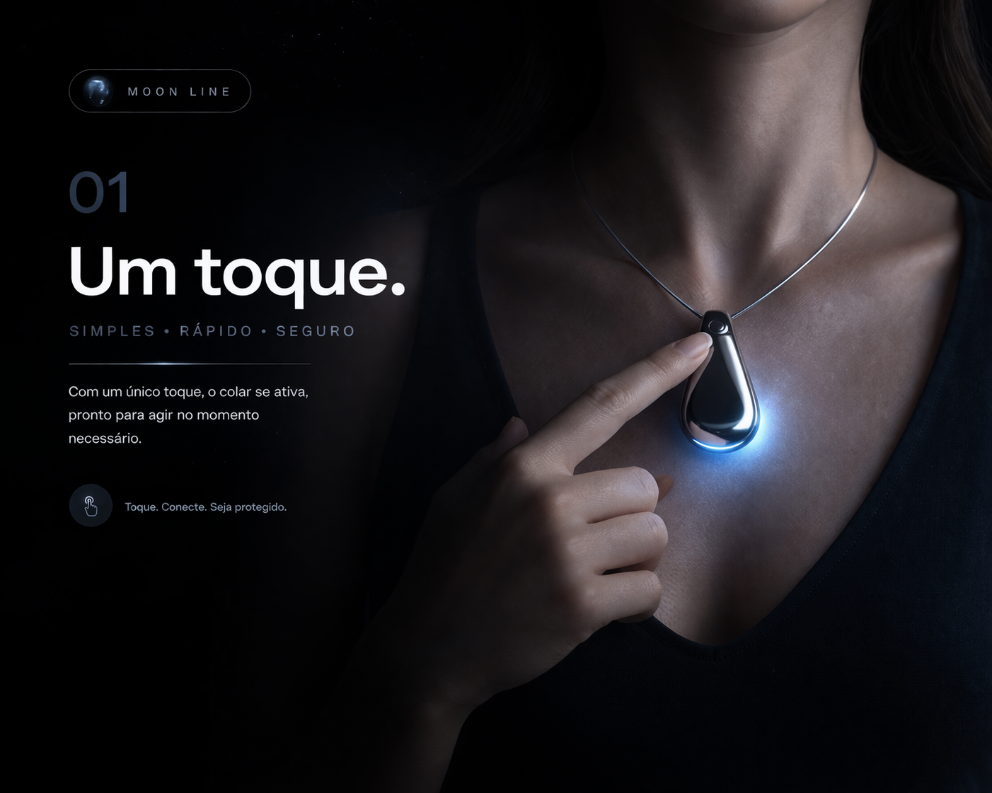 Colar Moon Line sendo acionado com um toque
