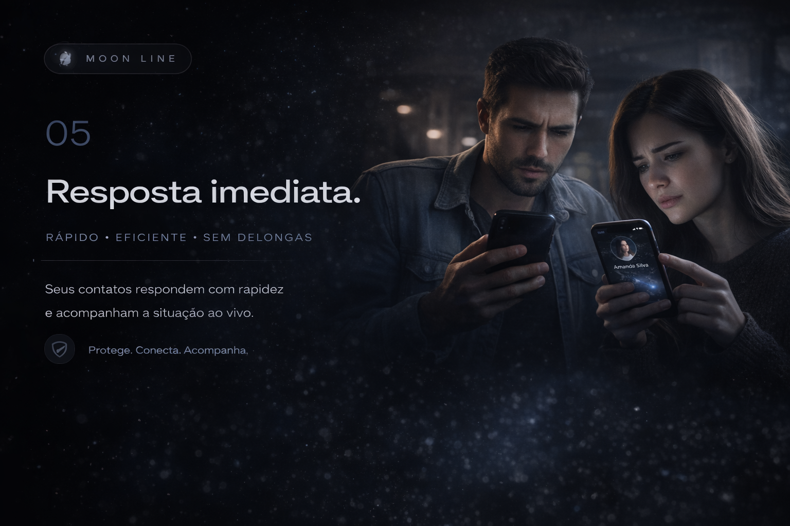 Pessoas respondendo rapidamente a um alerta Moon Line